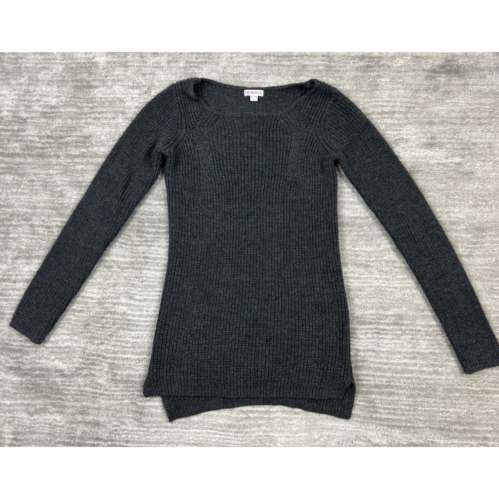 Merona Sweater Womens XS Gray Ribbed Knit Boat Neck‎ Tunic High Low Pullover
